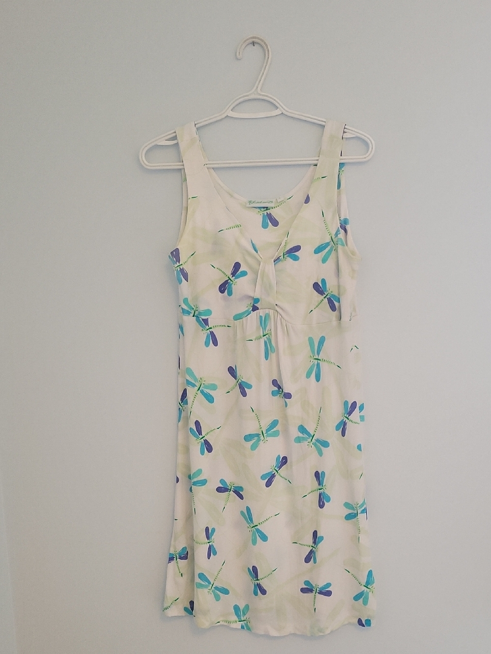 Lulu-B Cream Midi Dress with Blue & Teal Dragonfly Motif